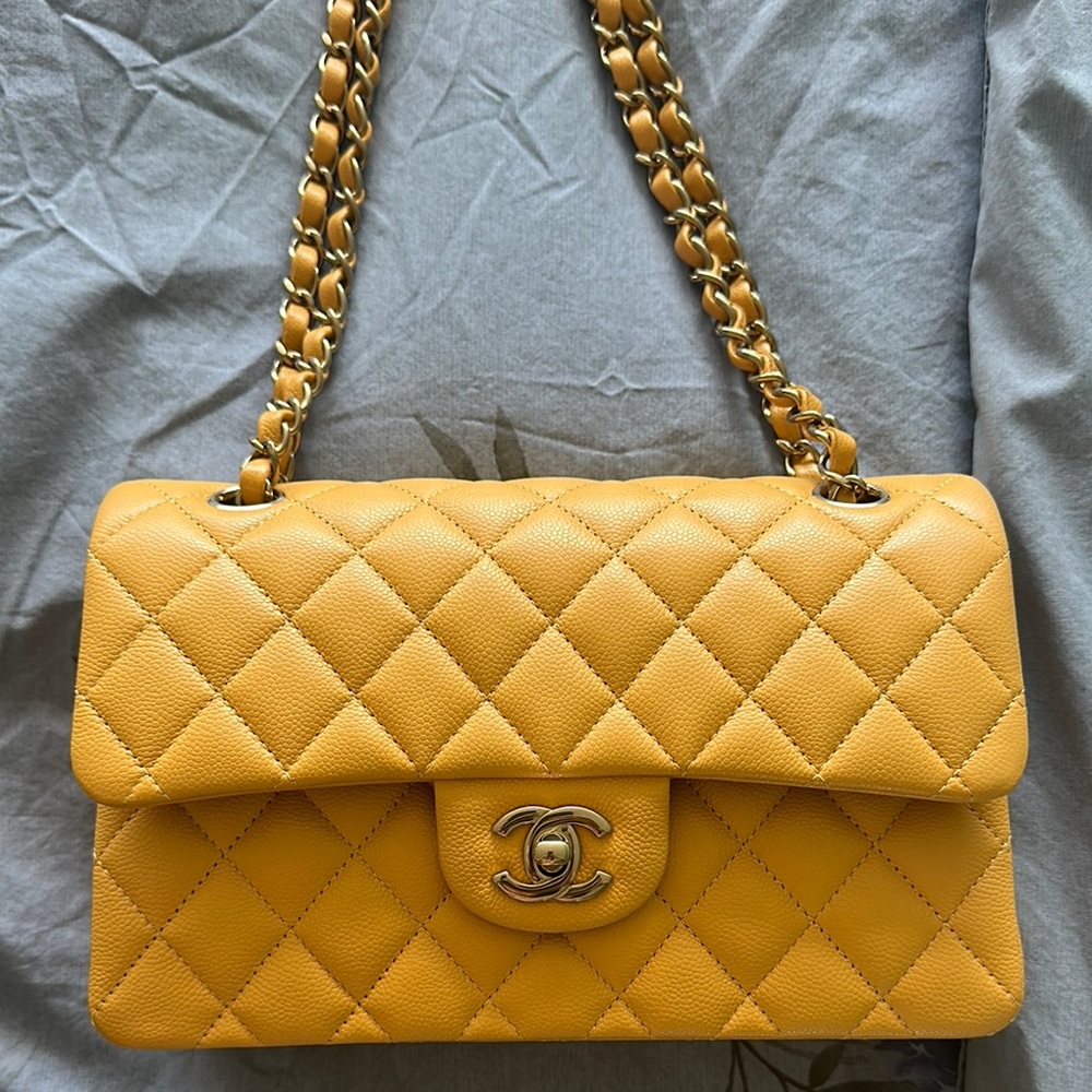 Chanel Small Classic Flap in Yellow Caviar Leather Pristine✨ w/Box & Dust Bag✨